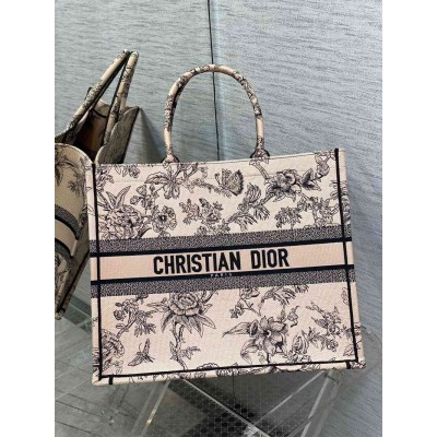 Dior Large Book Tote Bag In Powder Pink Jardin Botanique Embroidery TDBS2890