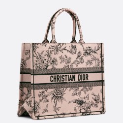 Dior Large Book Tote Bag In Powder Pink Jardin Botanique Embroidery TDBS2890