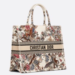 Dior Large Book Tote Bag In White Jardin d'Hiver Embroidery TDBS2893