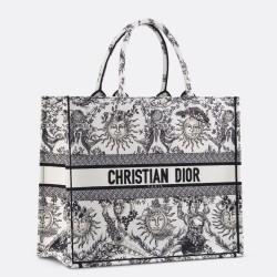 Dior Large Book Tote Bag in White Toile de Jouy Soleil Embroidery TDBS2897