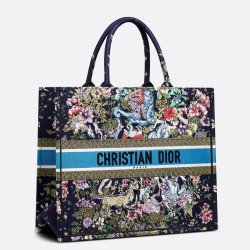 Dior Large Book Tote In Blue D-Constellation Embroidery  TDBS2901