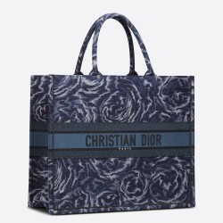 Dior Large Book Tote In Blue Dior Roses Embroidery TDBS2902