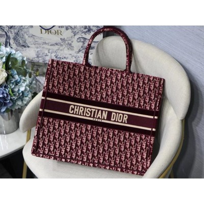 Dior Large Book Tote In Bordeaux Oblique Embroidered Velvet TDBS2905