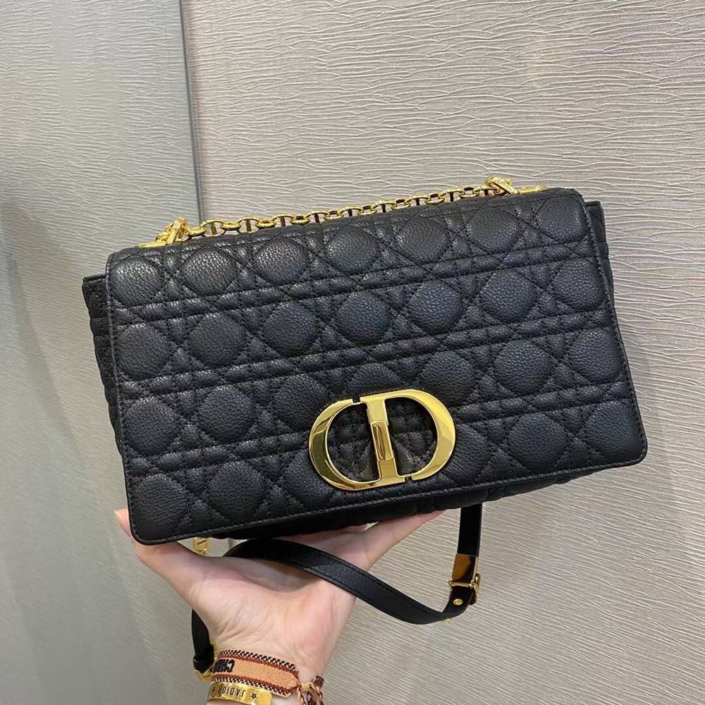 Dior Large Caro Bag In Black Cannage Calfskin TDBS25021