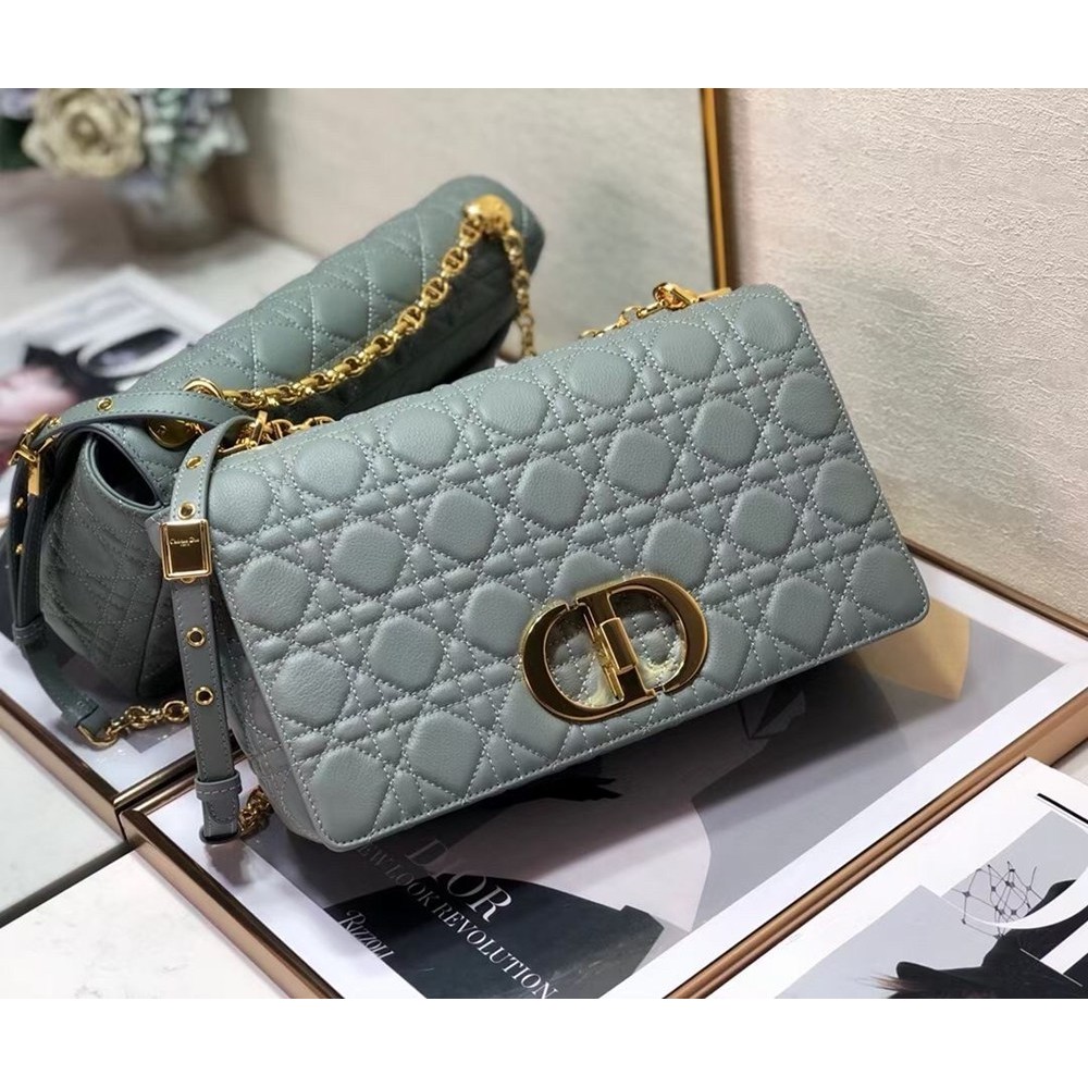 Dior Large Caro Bag In Grey Cannage Calfskin TDBS25022