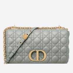 Dior Large Caro Bag In Grey Cannage Calfskin TDBS25022