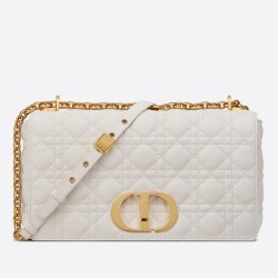 Dior Large Caro Bag In White Cannage Calfskin TDBS25023