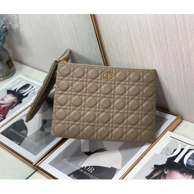 Dior Large Caro Daily Pouch In Beige Calfskin TDBS25399