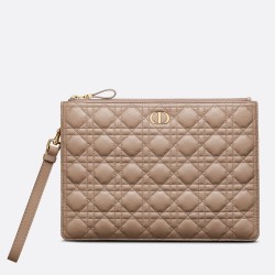 Dior Large Caro Daily Pouch In Beige Calfskin TDBS25399