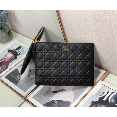 Dior Large Caro Daily Pouch In Black Calfskin TDBS25400