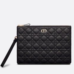 Dior Large Caro Daily Pouch In Black Calfskin TDBS25400