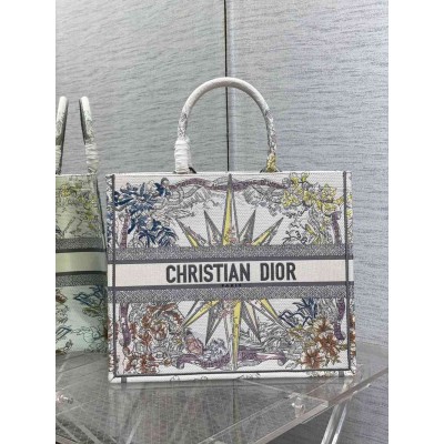 Dior Large Dior Book Tote In White Multicolor Rêve d'Infini Embroidery TDBS2908