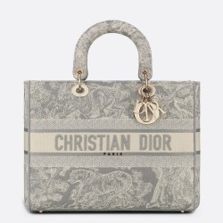 Dior Large Lady D-Lite Bag In Gray Toile de Jouy Reverse Embroidery TDBS25123