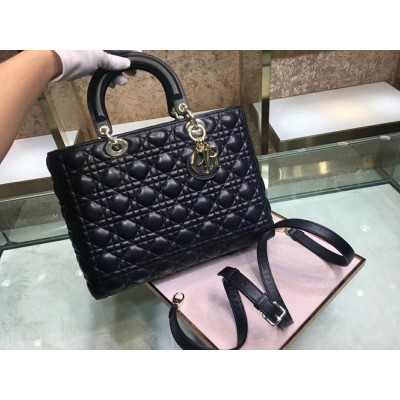 Dior Large Lady Dior Bag In Black Cannage Lambskin TDBS25217