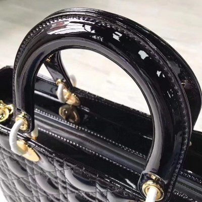 Dior Large Lady Dior Bag In Black Patent Leather TDBS25220