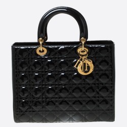 Dior Large Lady Dior Bag In Black Patent Leather TDBS25220