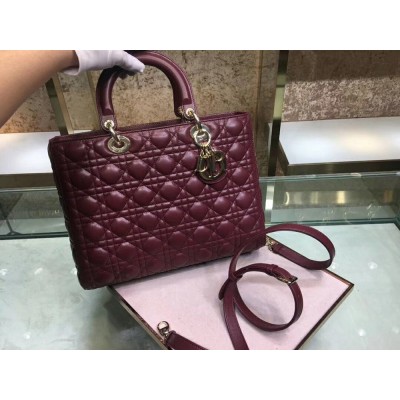 Dior Large Lady Dior Bag In Bordeaux Cannage Lambskin TDBS25222