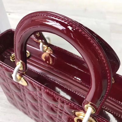 Dior Large Lady Dior Bag In Bordeaux Patent Leather TDBS25223