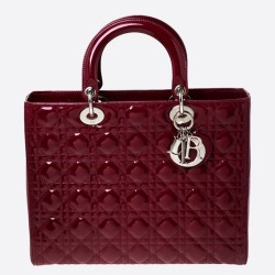 Dior Large Lady Dior Bag In Bordeaux Patent Leather TDBS25223