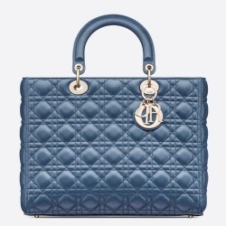 Dior Large Lady Dior Bag In Denim Blue Cannage Lambskin TDBS25224