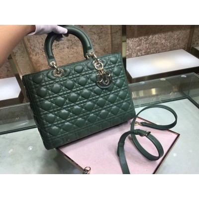 Dior Large Lady Dior Bag In Green Cannage Lambskin TDBS25225