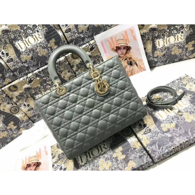 Dior Large Lady Dior Bag In Grey Cannage Lambskin TDBS25226