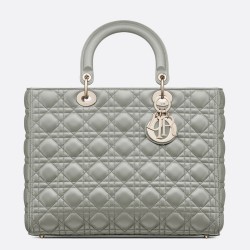 Dior Large Lady Dior Bag In Grey Cannage Lambskin TDBS25226