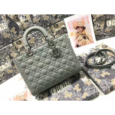 Dior Large Lady Dior Bag In Grey Ultramatte Calfskin TDBS25227