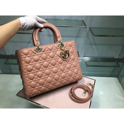 Dior Large Lady Dior Bag In Powder Cannage Lambskin TDBS25228