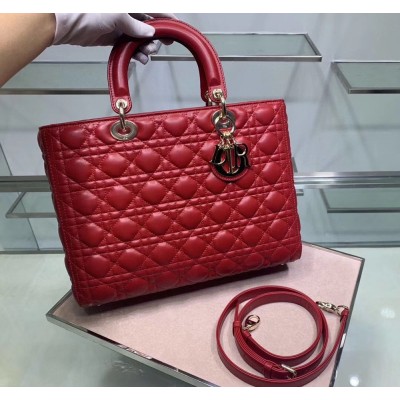 Dior Large Lady Dior Bag In Red Cannage Lambskin TDBS25229