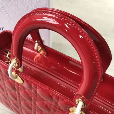 Dior Large Lady Dior Bag In Red Patent Leather TDBS25231