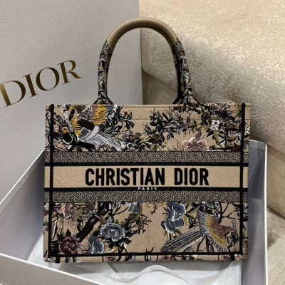 Dior Medium Book Tote Bag In Beige Jardin d'Hiver Embroidery TDBS2910