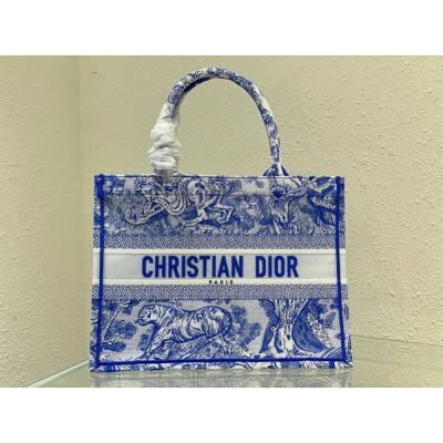 Dior Medium Book Tote Bag In Blue Transparent Toile de Jouy Canvas TDBS2921