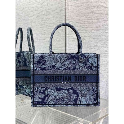 Dior Medium Book Tote Bag In Denim Blue Toile de Jouy Embroidery TDBS2924