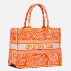 Dior Medium Book Tote Bag In Fluorescent Orange Toile de Jouy Reverse Embroidery TDBS2929