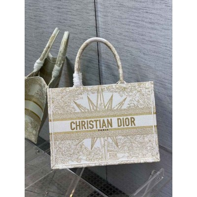 Dior Medium Book Tote Bag In Gold Rêve d'Infini Embroidery TDBS2931