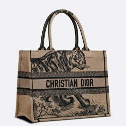 Dior Medium Book Tote Bag In Macro Toile de Jouy Tiger Embroidery  TDBS2934