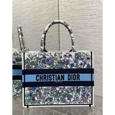 Dior Medium Book Tote Bag In Multicolor Flowers Constellation Embroidery TDBS2935