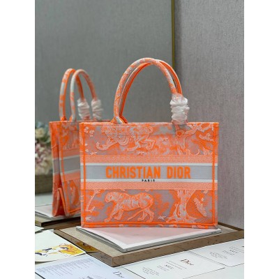 Dior Medium Book Tote Bag In Orange Transparent Toile de Jouy Canvas TDBS2936