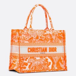 Dior Medium Book Tote Bag In Orange Transparent Toile de Jouy Canvas TDBS2936