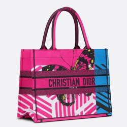 Dior Medium Book Tote Bag In Pink D-Jungle Pop Embroidery TDBS2937