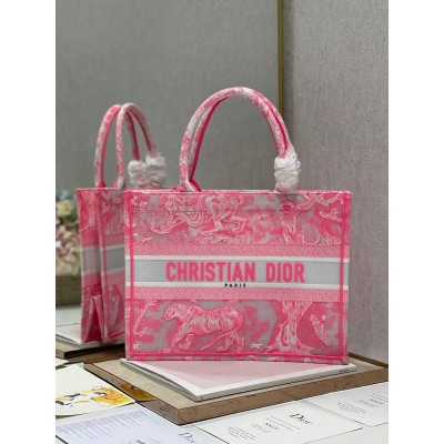 Dior Medium Book Tote Bag In Pink Transparent Toile de Jouy Canvas TDBS2938