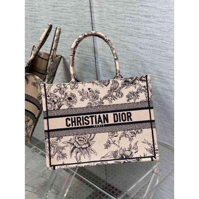 Dior Medium Book Tote Bag In Powder Pink Jardin Botanique Embroidery TDBS2939