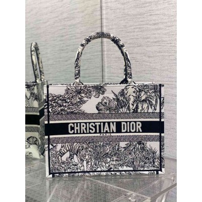 Dior Medium Book Tote Bag In White Toile de Jouy Voyage Embroidery TDBS2950