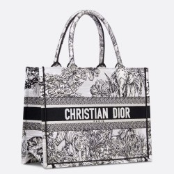 Dior Medium Book Tote Bag In White Toile de Jouy Voyage Embroidery TDBS2950