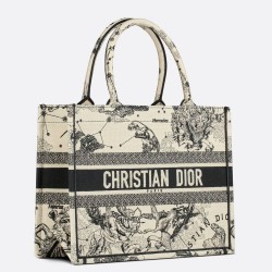 Dior Medium Book Tote Bag In White Toile de Jouy Zodiac Embroidery TDBS2951