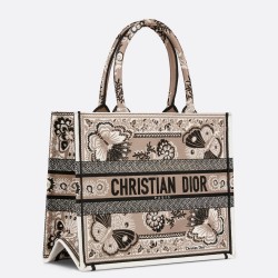 Dior Medium Book Tote Bag in Beige Butterfly Bandana Embroidery  TDBS2909