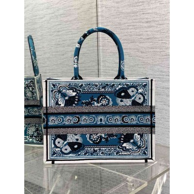 Dior Medium Book Tote Bag in Blue Butterfly Bandana Embroidery TDBS2918