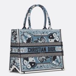 Dior Medium Book Tote Bag in Blue Butterfly Bandana Embroidery TDBS2918