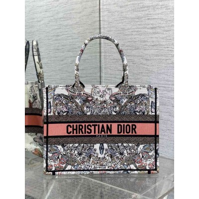 Dior Medium Book Tote Bag in Butterfly Around The World Embroidery TDBS2923